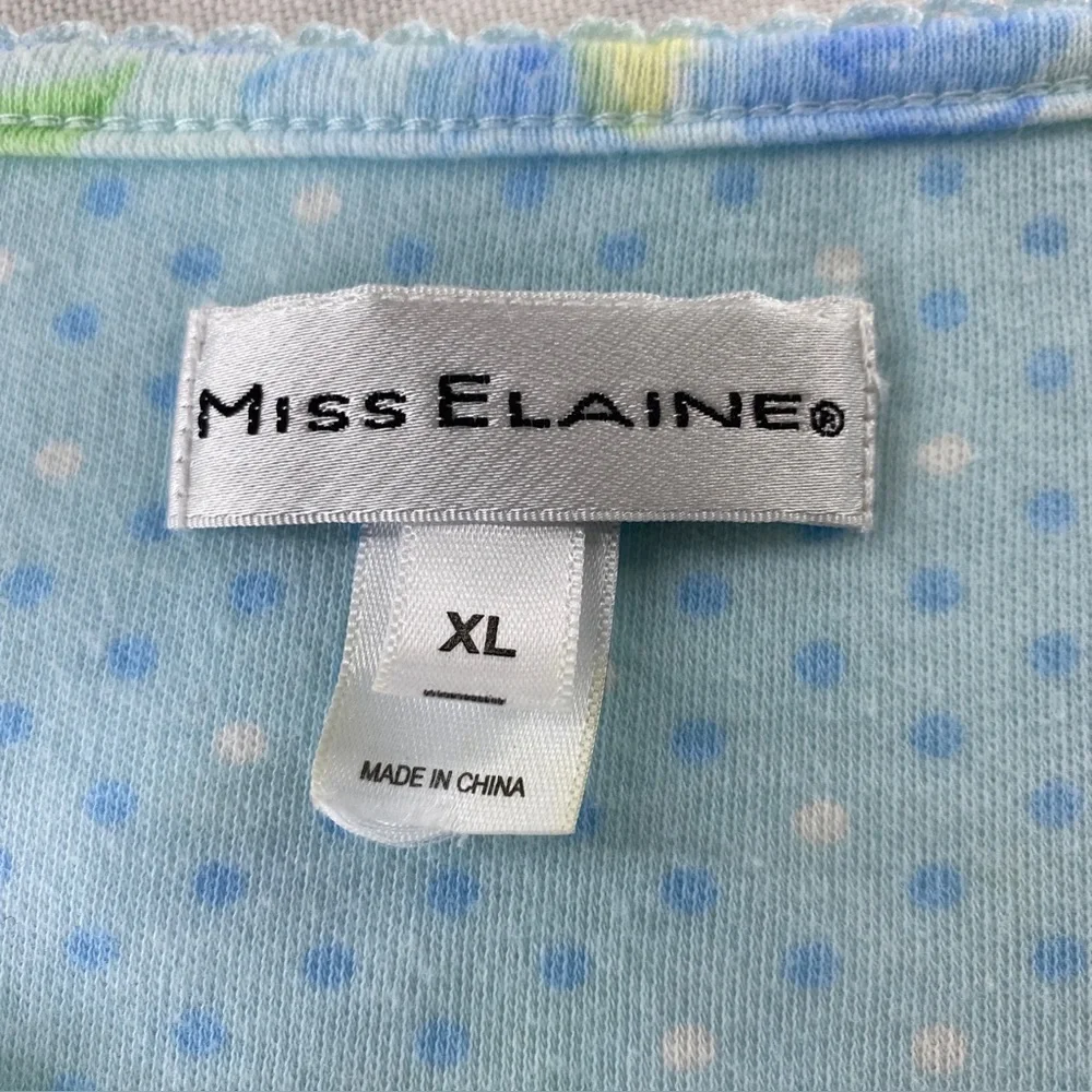 Miss Elaine‎ Long Nightgown Lace Blue Floral Long Sleeve Soft Cotton blend